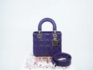 Pre-owned Dior lambskin Crossbody Bags Christian Cannage Small My ABCDior Lady Purple