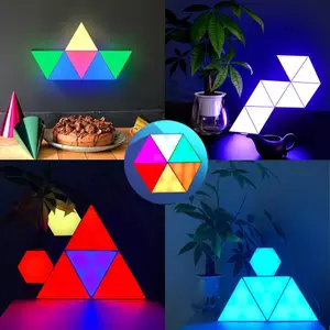 6pcs Triangle LED Quantum Patented Wall Lamps, Touch Sensitive RGB Decor Night Lights, Multicolor Effects, DIY Modern Design, Interior Room Decor.