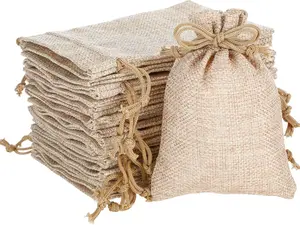 75Pcs Small Burlap Drawstring Gift Bags, 3.7"x5.4" Bulk Mini Tiny Goodie Treat Gift Bags HTV Compatible, for Valentine's Day Candy, Rustic Wedding Favors for Guests, Holiday Party Favor
