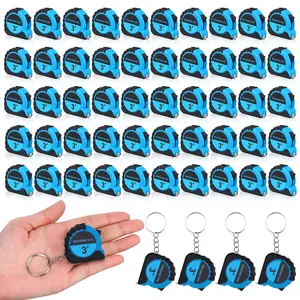 50 Mini Tape Measure Keychains 3 ft Small Retractable Measuring Tape Bulk with Lock Steel Easy Read Pocket for Birthday Party Favors Daily Use (Blue)