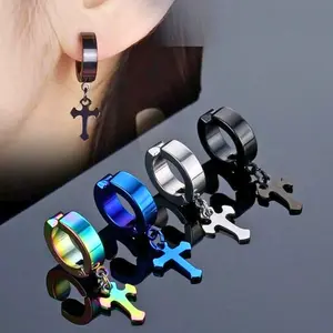 1pc Fashion Clip Earrings for Men and Women, Cross Shape Stainless Steel, No Piercing, Punk Style, Daily Wear, Valentine's Day Jewelry Gift