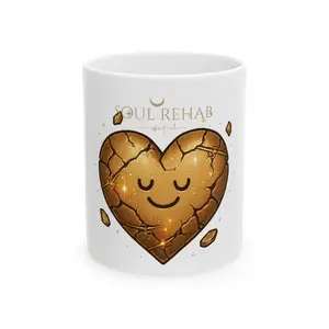 Soul Rehab Studios Cracked Golden Heart Mug 11oz/15oz Ceramic Glossy Finish Motivational Gift for Women Healing Love Self-Compassion