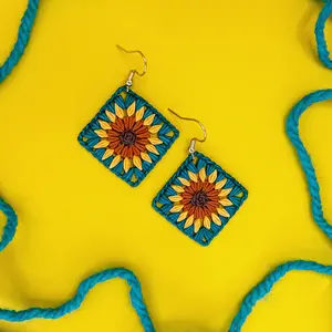 Sunflower Granny Square Earrings - Handmade Polymer Clay Earrings with Durable Design and Small Variations