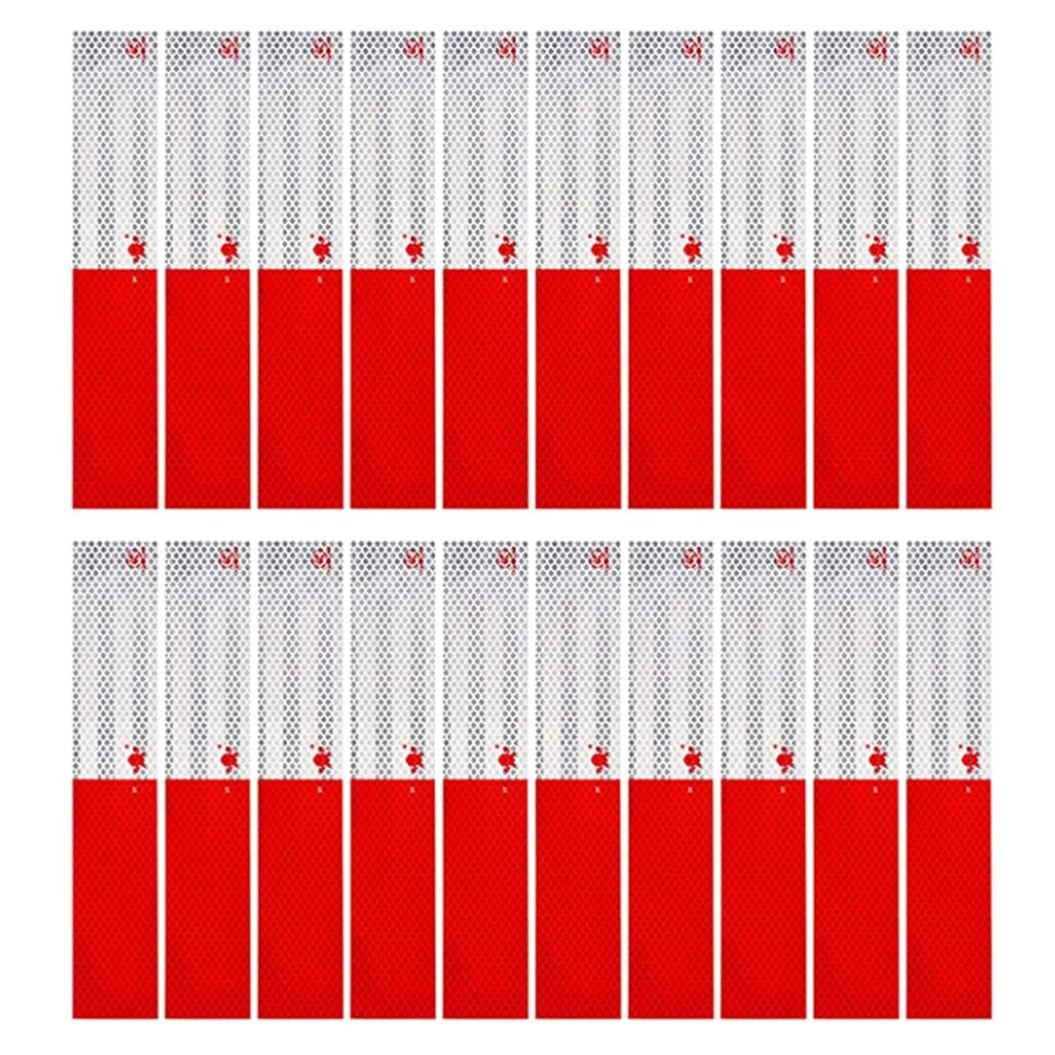 Self-Adhesive Reflective Safety Strips (2"x12", 20 Pack, Red/White) - Aluminium Plating, DOT-Standard Exceeding, Enhanced Visibility, Outdoor Waterproof for Cars, Campers, Boats