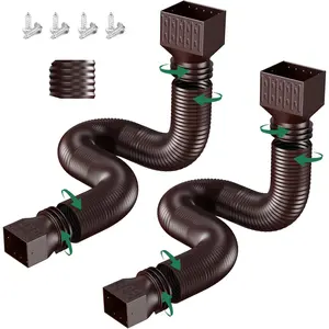 2 Pack Rain Gutter Downspout Extensions, Upgraded Flexible Drain Down Spout Extender for Rain Water Drainage, Each Extendable from 20" to 66", Combine to 10 ft with Connector