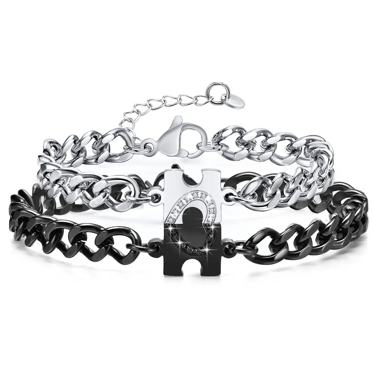 Couple Cuban Chain Bracelets ，Romantic Anniversary Wedding Gifts for Couples，Adjustable Size