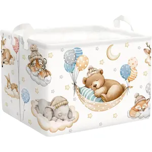 Sleeping Baby Laundry Hamper Collapsible Clothes Kids Basket Large Boys Girls Gift Toy Box Bin for Nursery, Bear, 36L