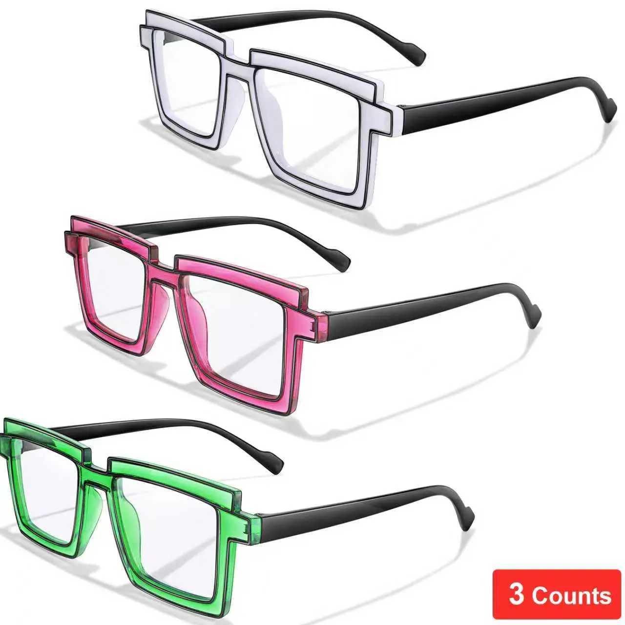 3 Pack Fashion Reading Glasses for Men and Women, 2D Amine Frame Design Reader, for Daily Decor, reading, Trending Eyeglasses, Square Frame Eyeglasses, Reading Eyewear