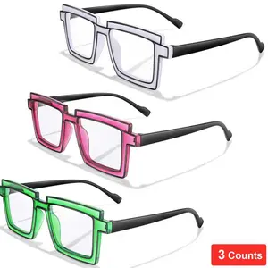 3 Pack Fashion Reading Glasses for Men and Women, 2D Amine Frame Design Reader, for Daily Decor, reading, Square Frame Eyeglasses
