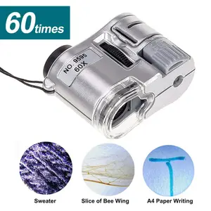 60X Handheld Magnifying Glass Mini Pocket Microscope Loupe Detector Jeweler Magnifier with LED Light outdoorfun