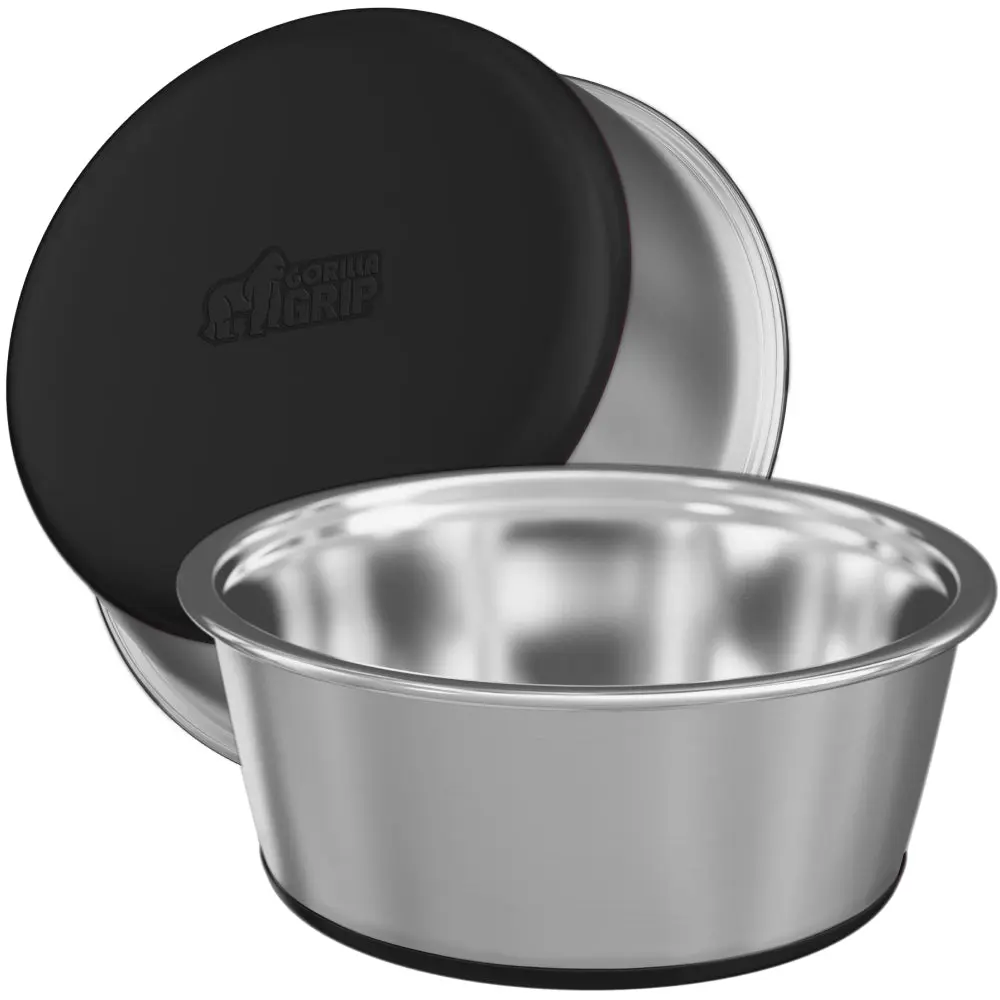 Gorilla Grip Set of 2 Dog Bowls, Heavy Duty Metal Food and Water Bowl for Feeding Dogs and Cats, Dishwasher Safe, Rust Resistant Stainless Steel, BPA Free Rubber Base