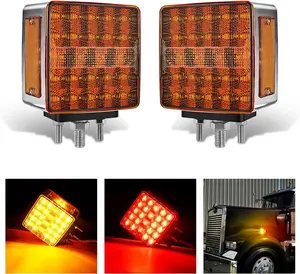Nilight Square Double Face Fender Pedestal Light 2PCS 52LED Amber Red Brake Turn Marker Tail Light w/ 3 Studs Mount for Mack Kenworth Freightliner Truck Towing Trailer