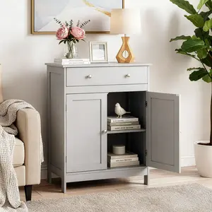 Bathroom Vanity,Black Particleboard with Melamine Veneer, 60*30*80cm, Double Doors, Single Drawer,Gray