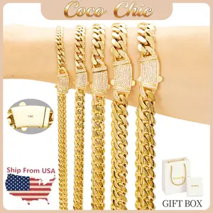 [SET]New Anti-rust Technology Necklace 14K Gold-Plated Cuban Link Bracelet New Brilla Contio Jewelry Waterproof Fade-Proof Hypoallergenic 6-14mm Sizes Timeless Shine for Every Look Mother's Day and Father's Day stainless steel