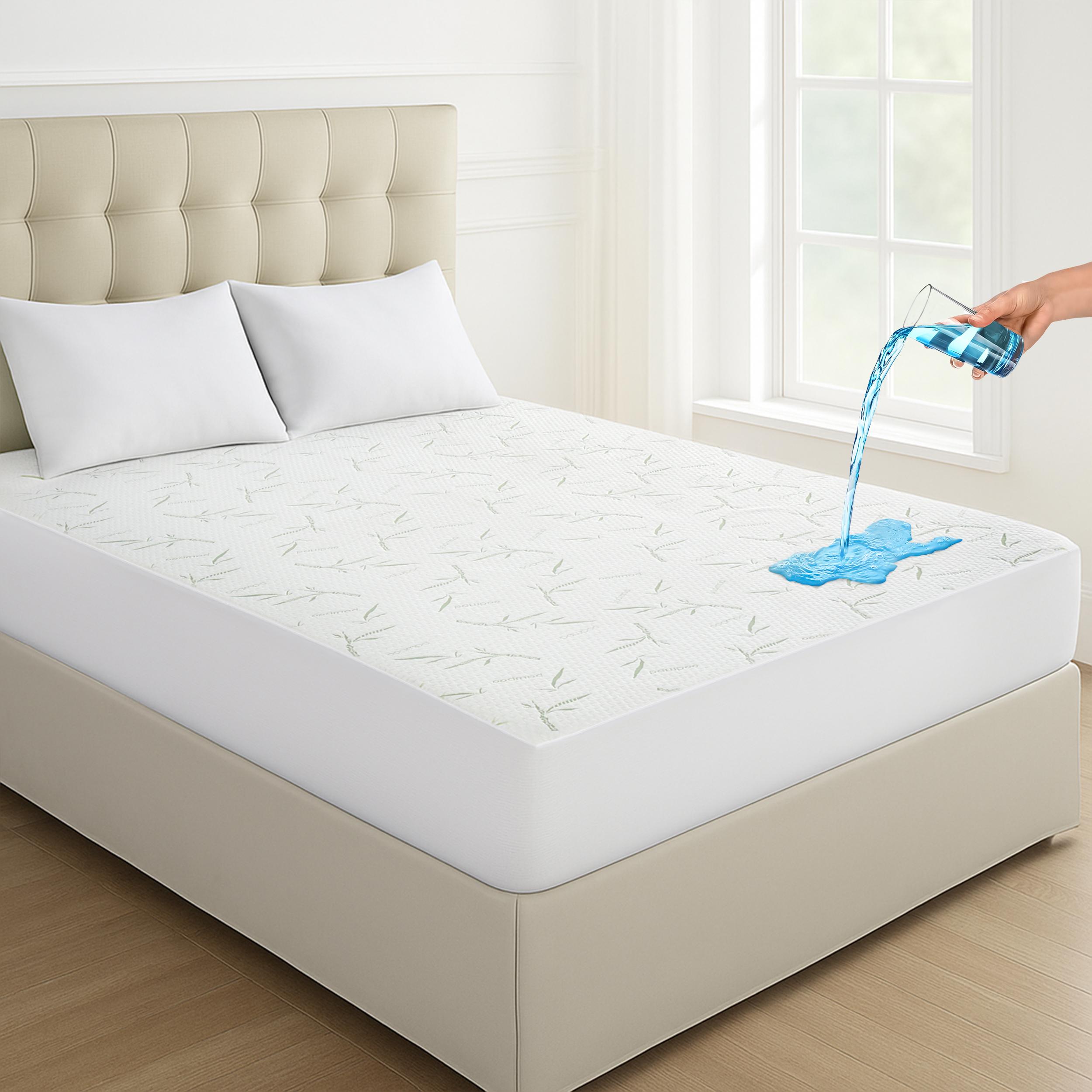 Lux Decor Bamboo Waterproof Mattress Protector – Cooling Quilted Soft Breathable Skin-Friendly Noiseless Mattress Cover,