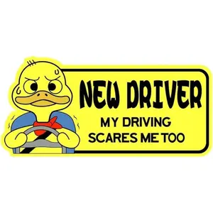 1PC Trendy Playful "New Driver Duck" Logo Sticker - For suitcases, new driver merchandise. Panicked duck + new driver slogan design shows cool vibe. Add eye-catching self-deprecating details. A great choice for playful new driver trendy decor!