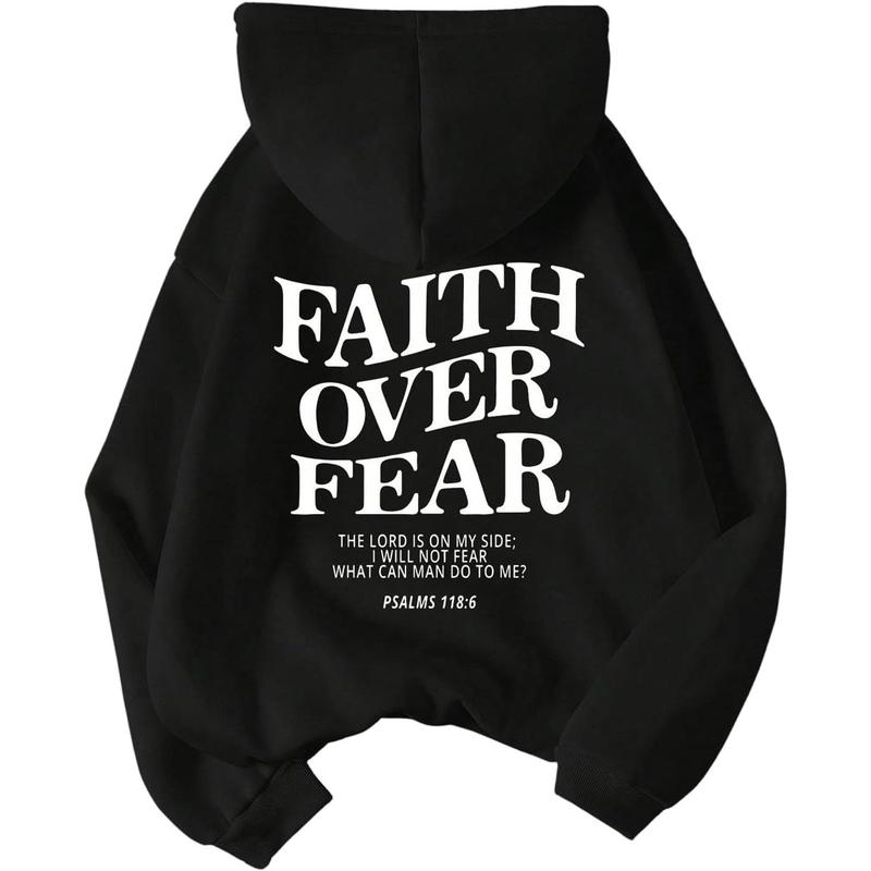 Women's Graphic Hoodie Slogan Faith Over Fear Christian Hoodie Pullover Sweatshirt