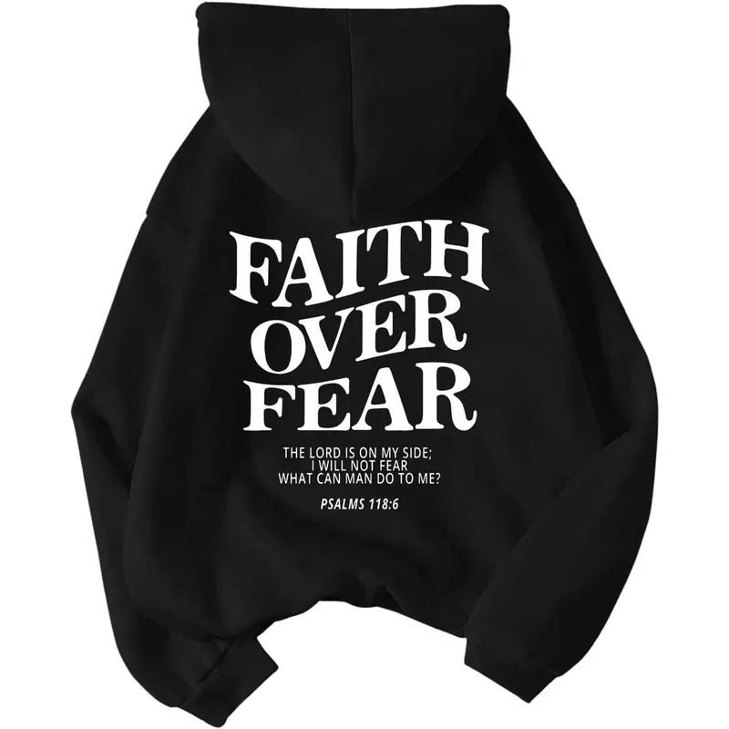 Women's Graphic Hoodie Slogan Faith Over Fear Christian Hoodie Pullover Sweatshirt