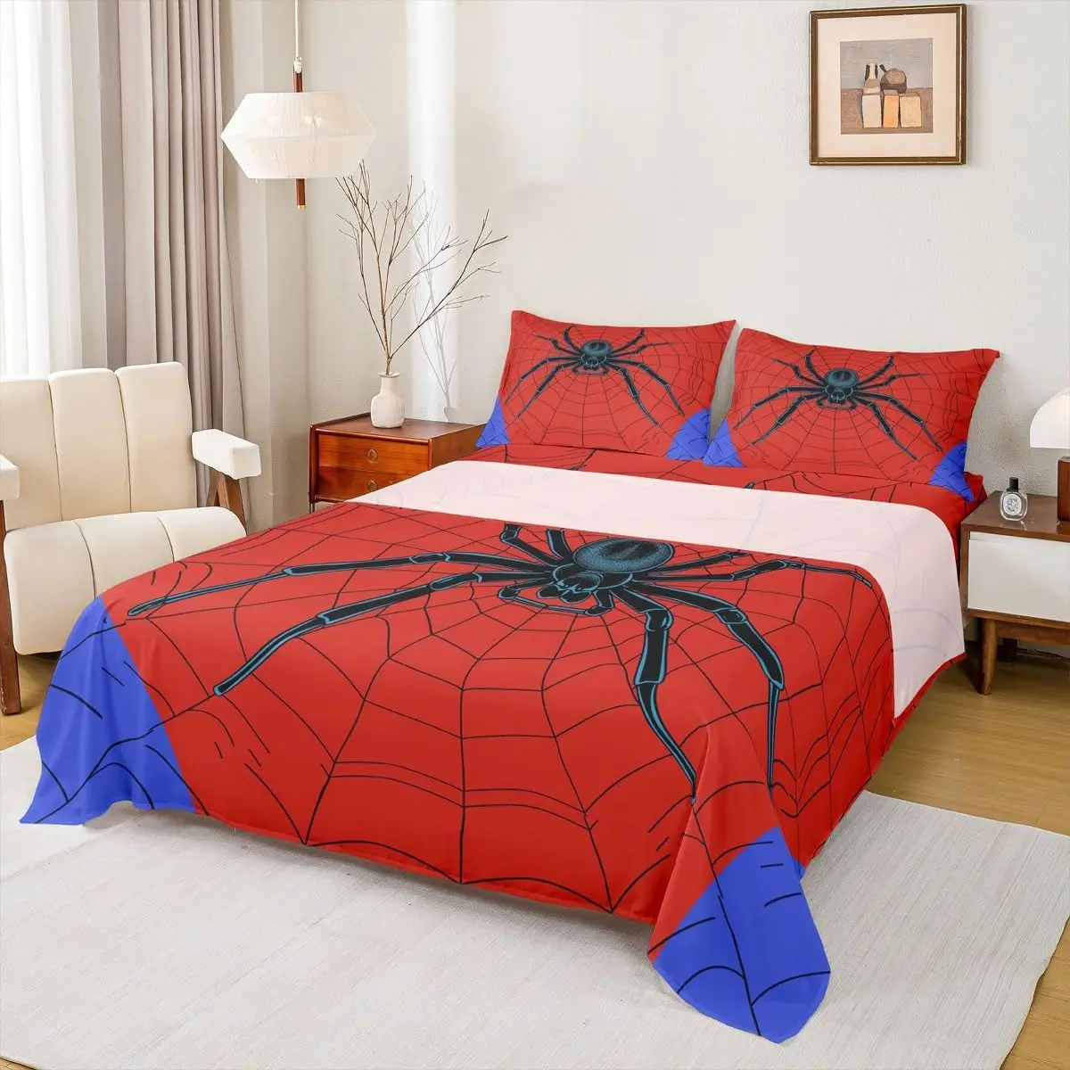 Feelyou Decorative Spooky Spider Web Bedding Set - Black Arachnid Print, Deep Pocket Bedsheet Sets, Halloween-Styled Linens for Kids’ Rooms, Decorative Bedding Set