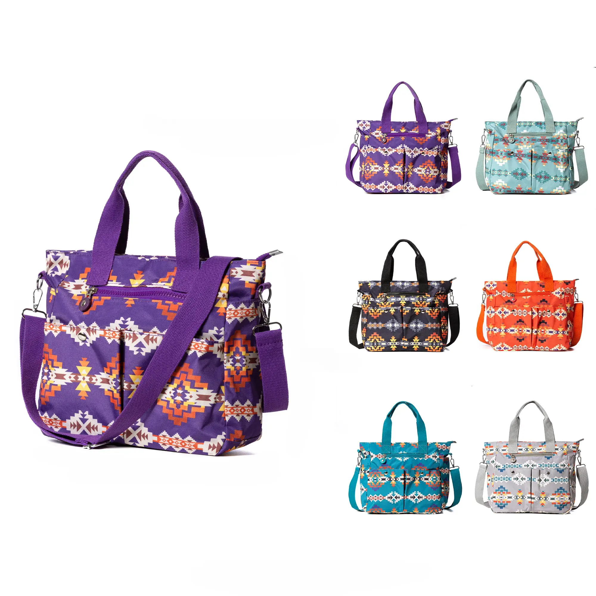 Nu Trendz Women's Boho Aztec Tote Bag - 14.76"x4.72"x10.03" Large Capacity Southwest Messenger Crossbody Shoulder Bag with Zipper & Adjustable Strap, Multi-Pocket Casual Handbag for Daily Travel, Work & Gifts