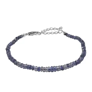 Iolite 15.00 ctw Beaded Bracelet in Rhodium Over Sterling Silver 7.25-9.25In