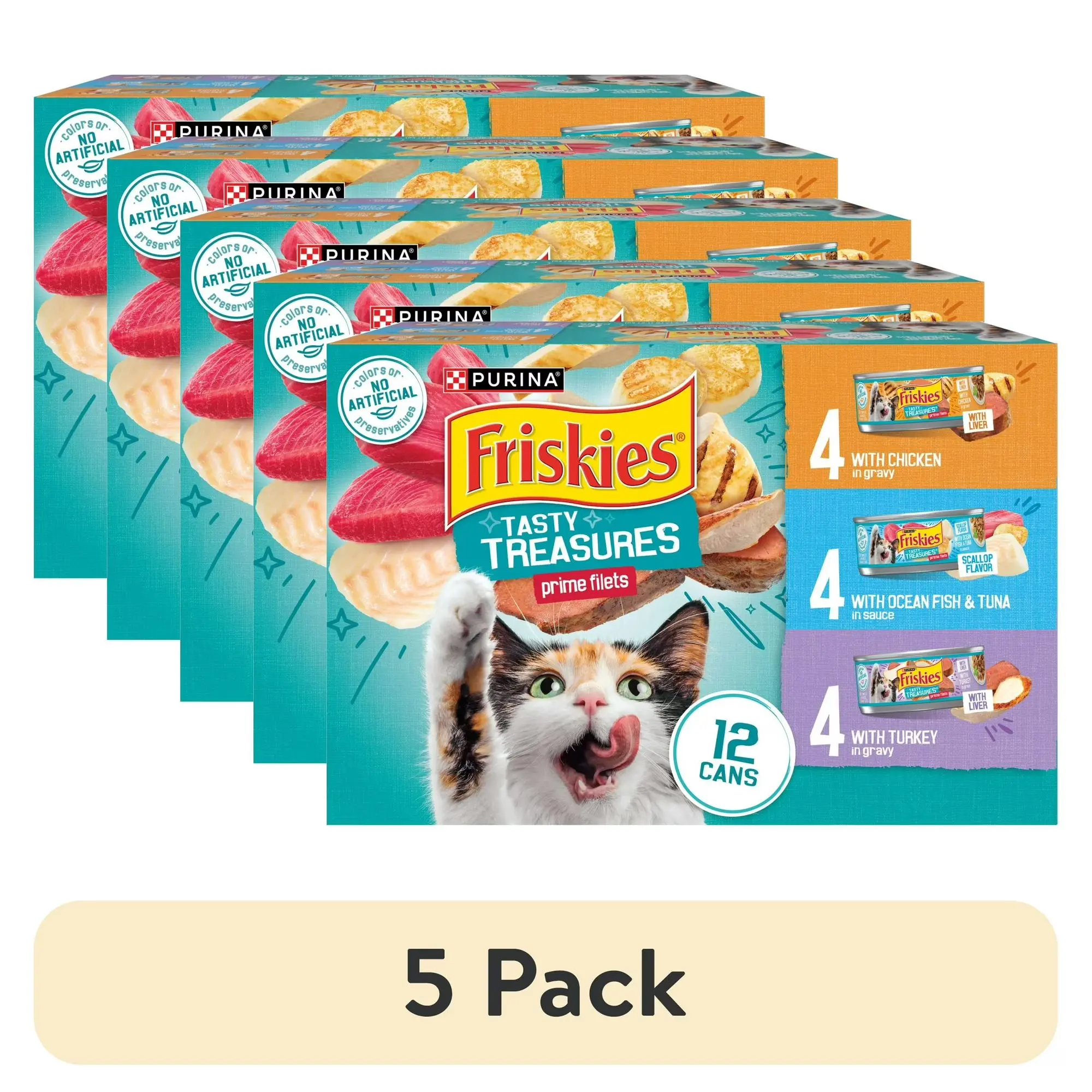 Friskies Gravy Tasty Treasures Prime Filets, Wet Cat Food, 12 Pack, 5.5 oz Cans