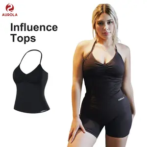 AUROLA Influence Sculpt Seamless Halter Gym Top for Women, Backless Strappy Longline Sports Bra, Removable Pads Yoga Tank, Contour Fitness Activewear