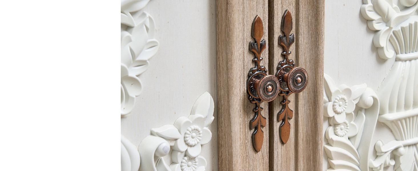 Yechen 63" Vintage Farmhouse Sideboard Buffet Cabinet with 3D Decorative Doors | Light Oak Wood Credenza with Sturdy Frame & Antique Handles | for Living Room, Kitchen, Entryway