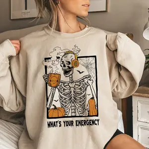 What Your Emergency Sweatshirt, Skeleton 911 Dispatcher Halloween Crewneck, Emergency Dispatcher Shirt, Long Sleeve Shirt, Dispatchers Gift