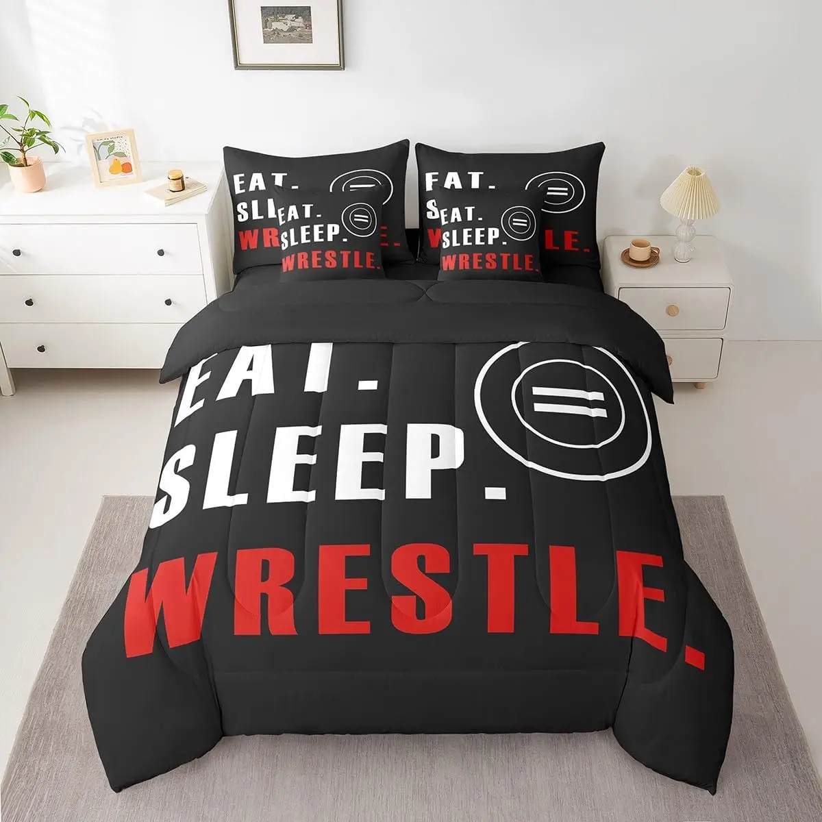 Wrestle Comforter Set 7 Piece Sports Theme Bedding Set Room Wrestling Decor Bed in A Bag Soft Bed Set with Sheets,Pillowcases,Pillow Covers