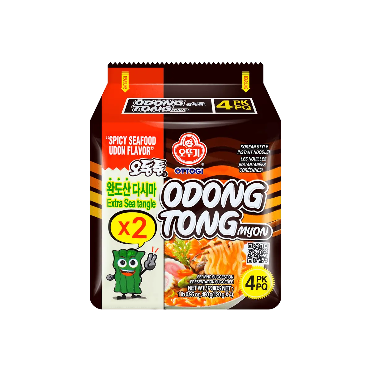 OTTOGI Odong Tong Myon - Spicy Seafood Udon with Extra Seaweed, 4 Packs* 4.23oz