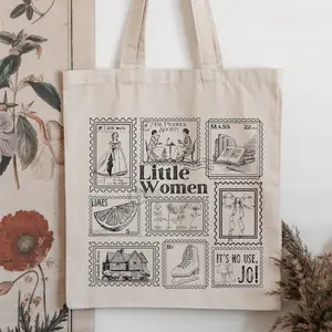 Little Women Literary Stamp Collection Tote Bag, Cottagecore March Sisters Meg Jo Beth Amy Tote Bag,