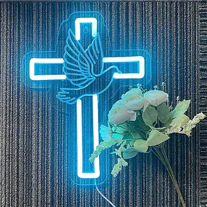 1pc Cross (Peace Pigeon) Neon Sign Light, Ice Blue, Without Inner Electricity, USB Powered With Button Switch, For Cross Wall Stickers, Home Decor, Night Light, Lighting