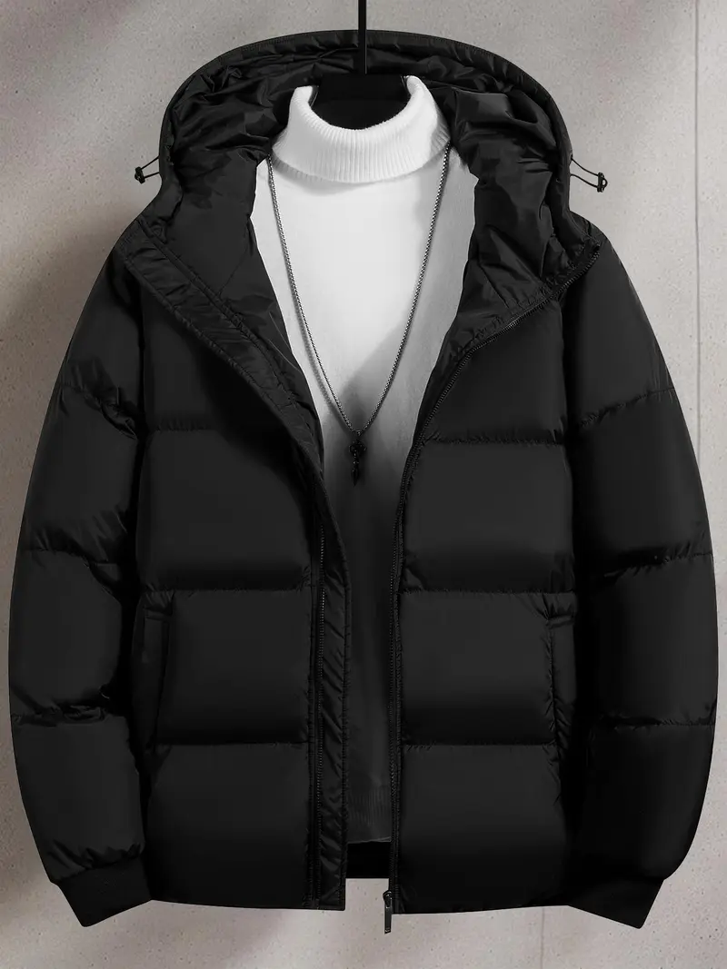 Mens Puffer Coat Thick Warm Hooded Zip Up Winter Jacket Beige Black Casual Parka