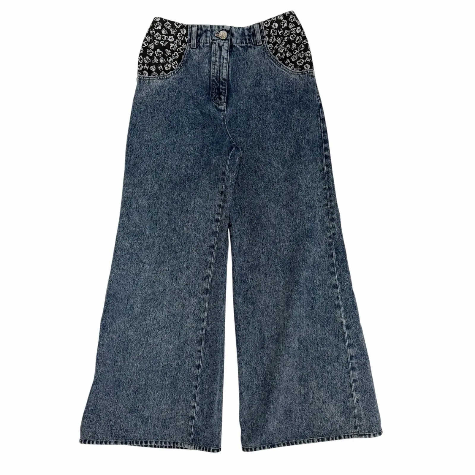 Pre-owned CHANEL Cotton Small Leather Goods denim wide pants