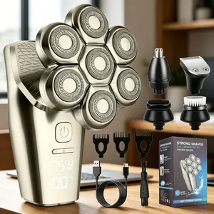 Men's 5-In-1 Electric Shaver Beauty Set, Rotating Shaver with 7D Blade, Wet/dry System, Beard Trimmer, Nose Hair Trimmer, Facial Brush, Massage Function