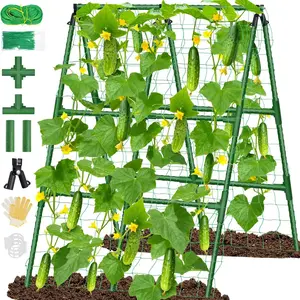 35x51 Inch Cucumber Trellis for Raised Bed, A-Frame Trellis for Climbing Plants with Climbing Net, Meal Plant Trellis for Vegetables Pea Bean Tomato Squash Grape