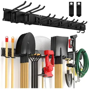 Wall Mount Garage Tool Organizer 11pcs Adjustable with 8 Heavy Duty Hooks Max Load 500lbs Garage Storage for Yard Garden Tools Shovels Trimmers Hoses