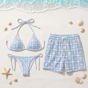 [HOT SUMMER 2026] Coastal Icons Matching Couple Swimwear Set – Blue Bikini & Men’s Swim Trunks, Beach Vacation Outfit