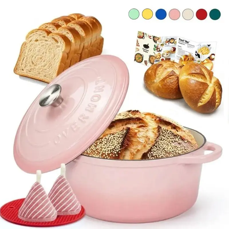 Overmont Enameled Cast Iron Dutch Oven - 4.5/5.5/7QT (2,000 ml+), Lid, Cookbook, Cotton Potholders, Multi-Cook Induction Pot, Heat Mastery Kitchen Appliance, Oven-Safe for All Cooktops, Roasting-Ready, Deep Cooking Pot, Safety-Focused, Effortless Cleaning