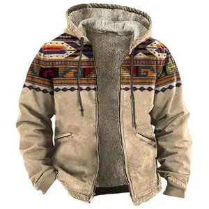 Men Jacket Cardigans Native Aztec Buffalo Coats Festival Printed Thick Outdoor Hunting Fleece Winter Casual Streetwear Clothing
