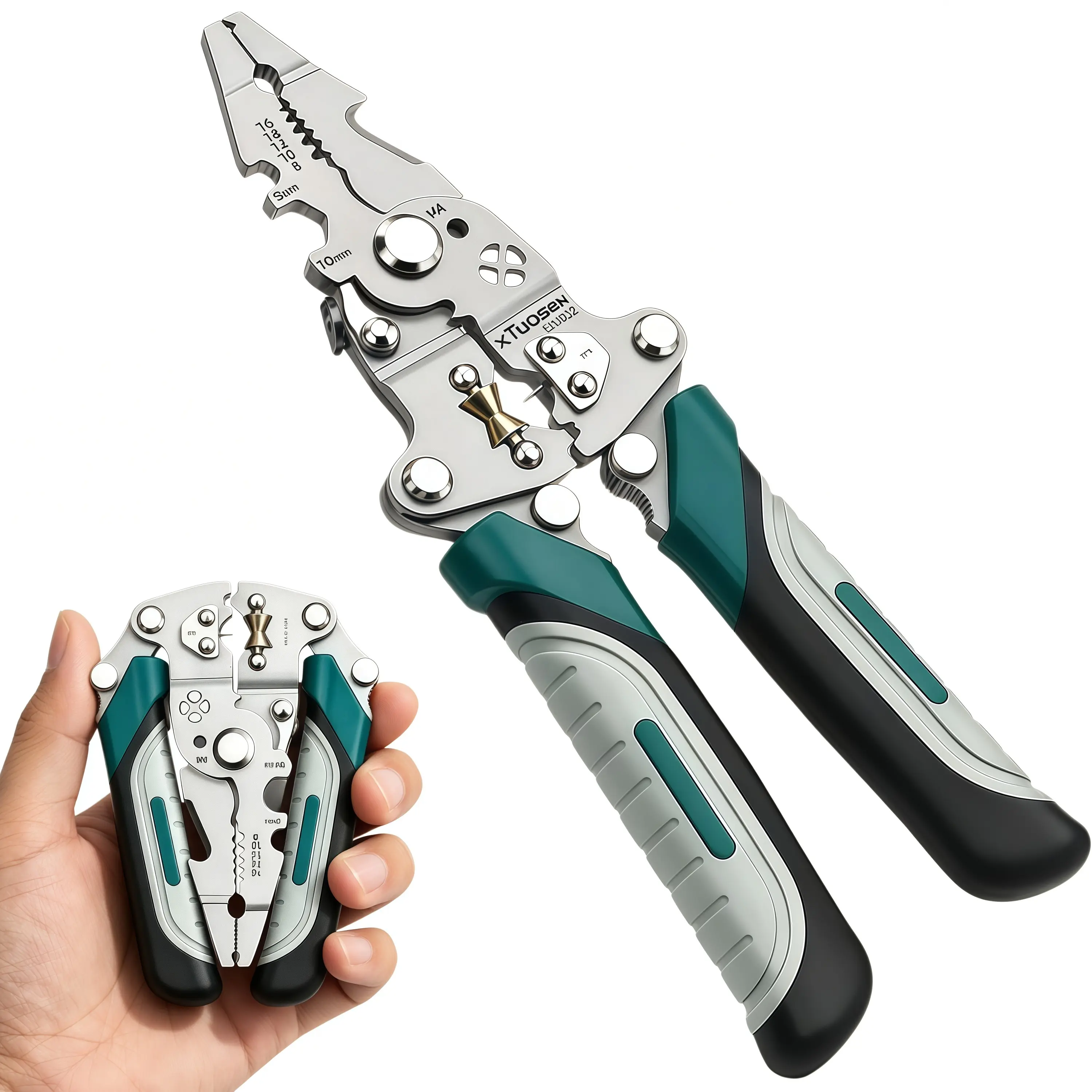 Multifunctional 10 in 1 Foldable Wire Stripping Crimper Tool, Electrical Cable Cutter Wire Twister Splitter Plier, Professional Electrician Repair Tool, Best Father Day Gift for Handyman Dad