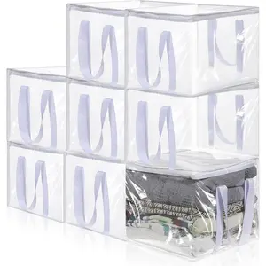 Lemecima 8 Pcs Clear Cube Storage Bins 12x12 Storage Cube Bins Moving Bags with Zippered Closure & Reinforced Handles - Heavy Duty PVC Storage-Totes for Clothes Linens Shoes Closet Organization