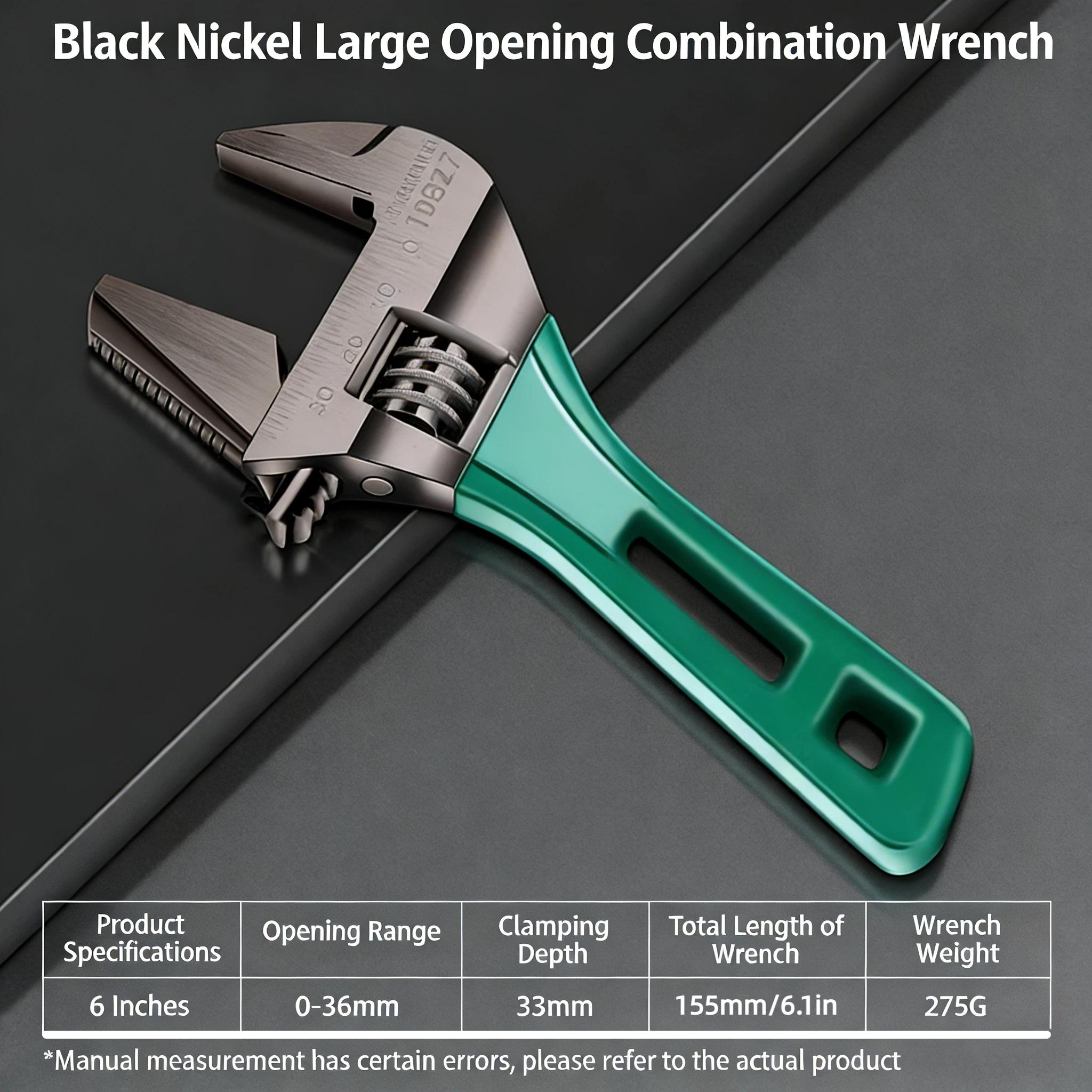 2-in-1 Adjustable Wrench & Pipe Wrench, 6-Inch Large Opening Dual-Use Spanner Tool, Heavy-Duty Short Handle Plumbing Wrench with Anti-Slip Jaw, Chrome Vanadium Steel for Bathroom Installation, Pipe Fittings, Home Repair & Maintenance