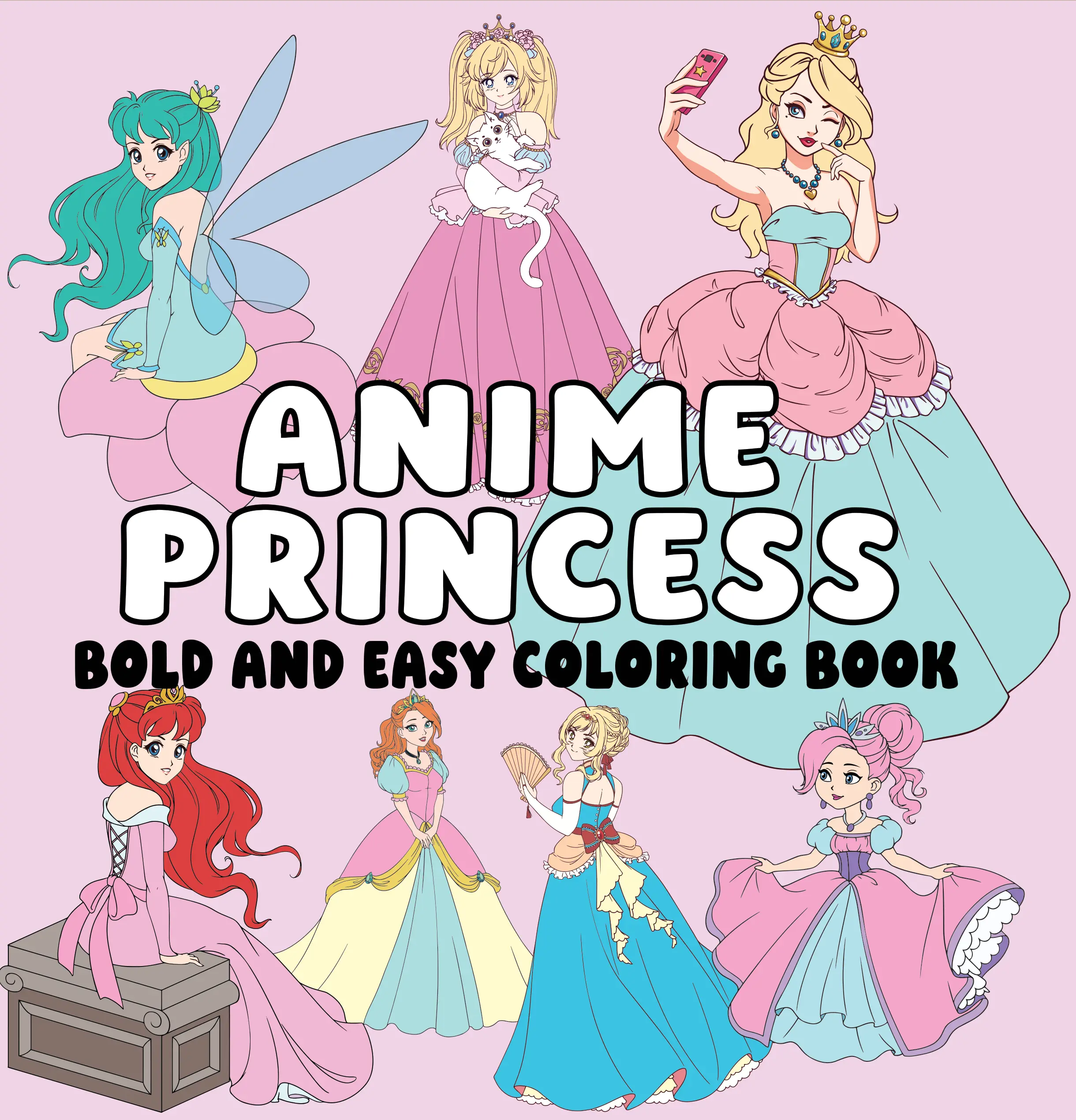 Kawaii Anime Princess Coloring Book - Bold Lines, Easy-to-Color Designs, Japanese Comic-Style Art, Crayon-Friendly Pages, Magical Dream Themes for Creative Relaxation, Crayons, Kawaii Coloring Book