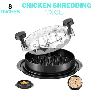 Chicken Shredder 8 Inches, Chicken Breast Shredder Tool, Cooked Meat Shredder With Clear Lid, Ergonomic Design, Auti-slip, Easy To Clean, (Black)