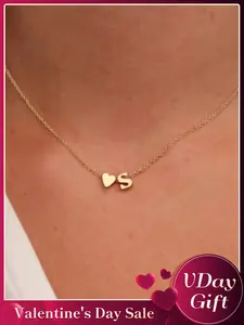 Simple Heart-shaped 26-letter Pendant Necklace, Heart Design Necklace, Women's Summer Collarbone Chain, Simple Love Necklace, Gifts for Mothers, Daily Party Accessories, Perfect Holiday Anniversary Gifts