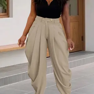 Chic high  waisted Trousers- stylish loose fit Draped pants for women