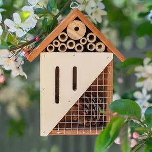 Pollinating Palace - Multi-compartment Wooden Insect House, Hotel for Bugs, Safe Haven for Bees, Butterflies, Ladybugs, Natural Beneficial Insect Habitat for Garden and Yard