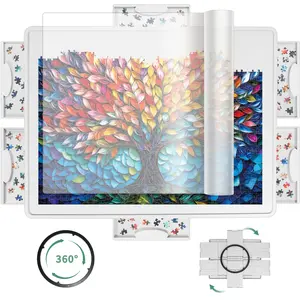 ALL4JIG Rotating Puzzle Board 1500 Pieces with 6 Sliding Drawers & Cover 26"x35" Portable ABS Plastic 360° Spin Non-Slip Surface Waterproof Interactive Puzzling